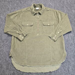 Aerie Offline Corduroy Oversized Quarter Zip Pullover Shacket Sz M Green Cotton